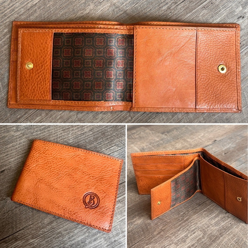 Bojola 1906 Firenze Italian Leather Bifold Wallet w/ Geometric Silk Lining